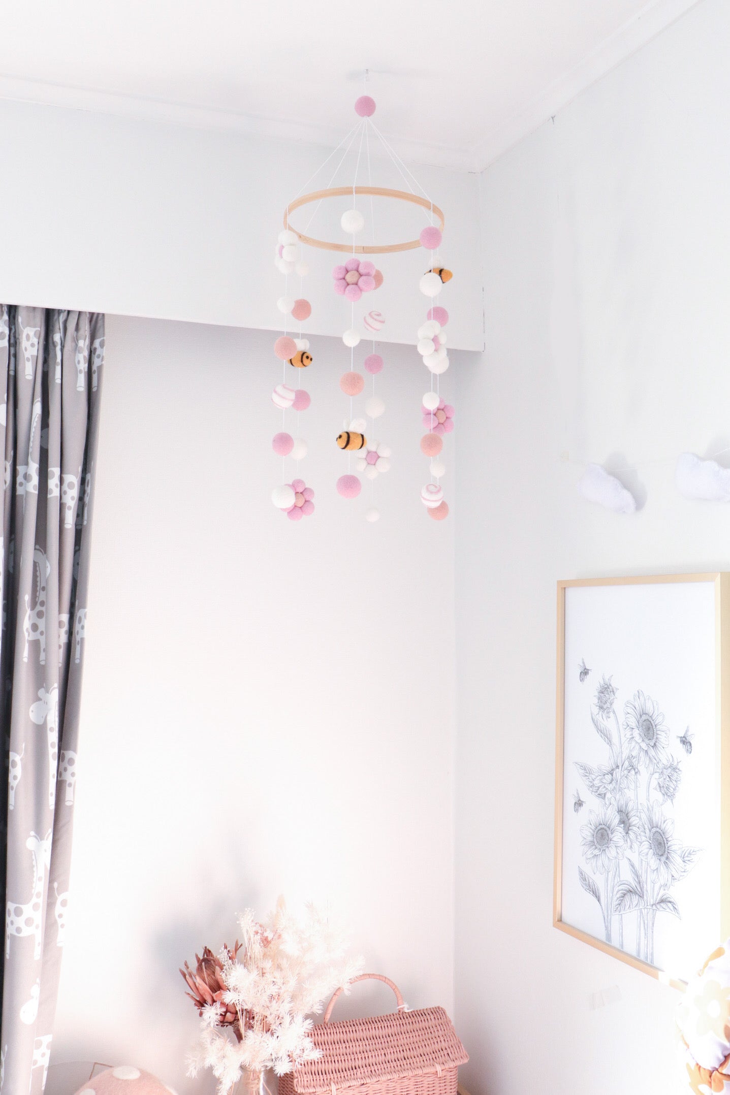 Pink Bumble bee Floral Baby Mobile