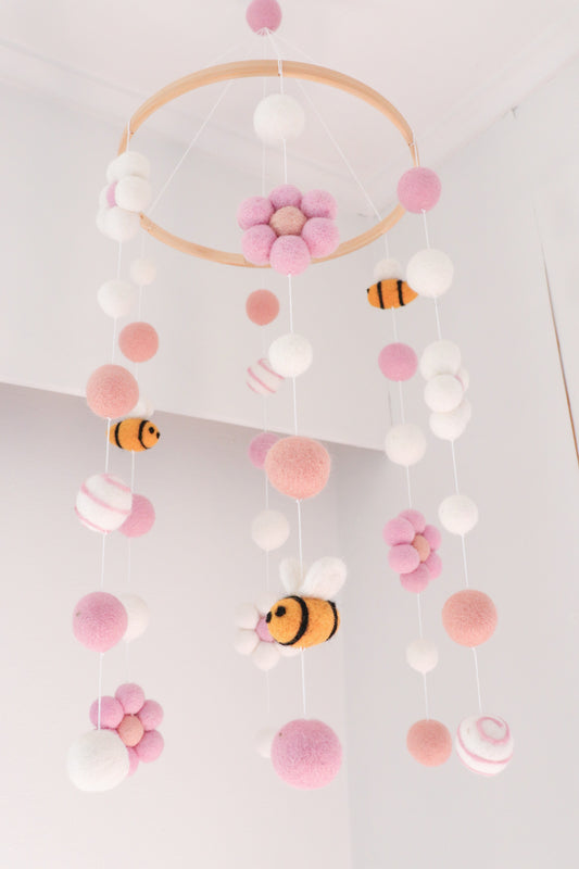 Pink Bumble bee Floral Baby Mobile