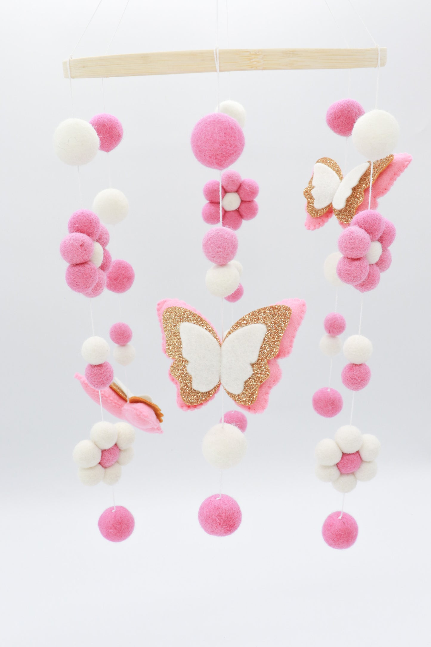 Butterfly Pink with Gold Glitter Baby Mobile