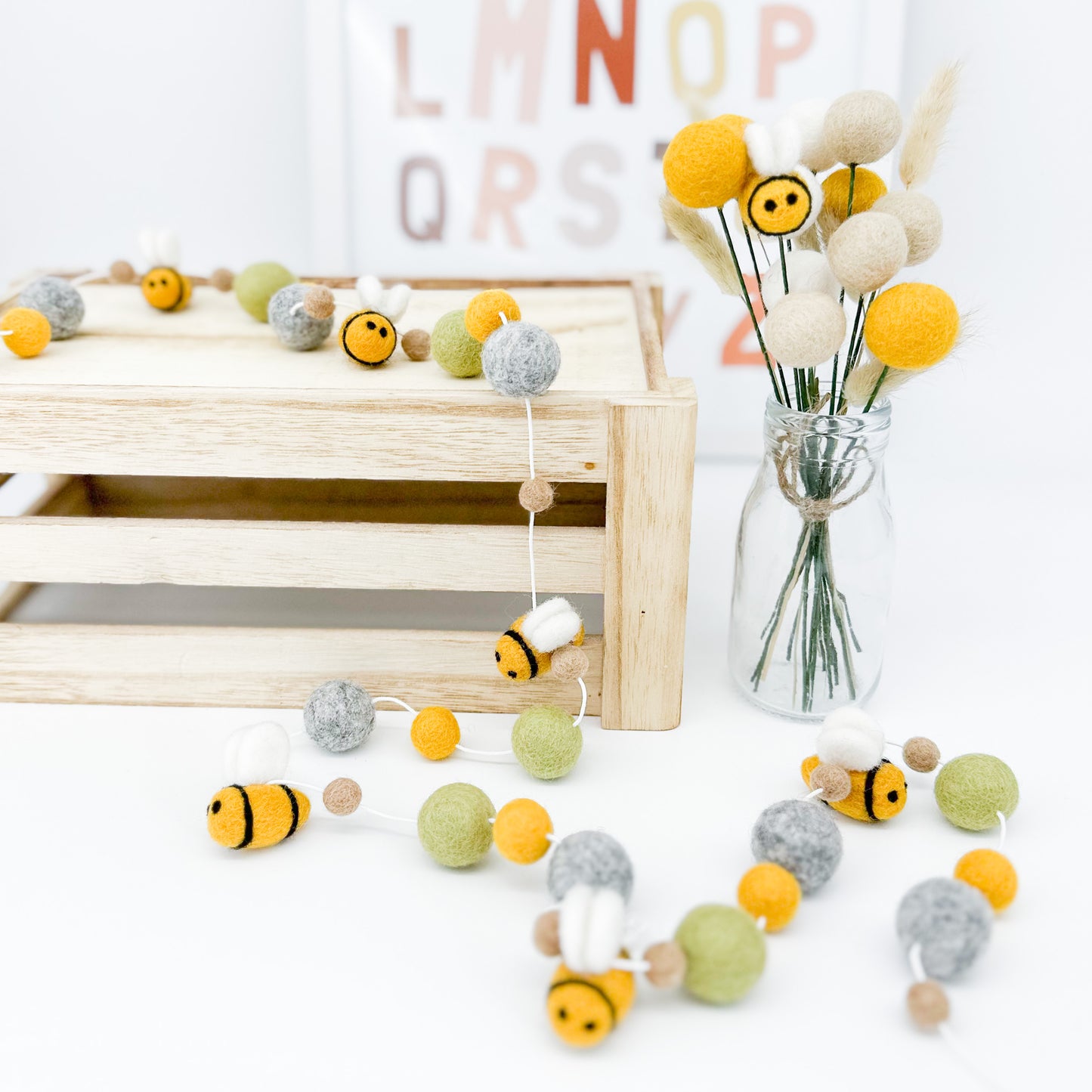 Meadow Bees Felt Ball Garland