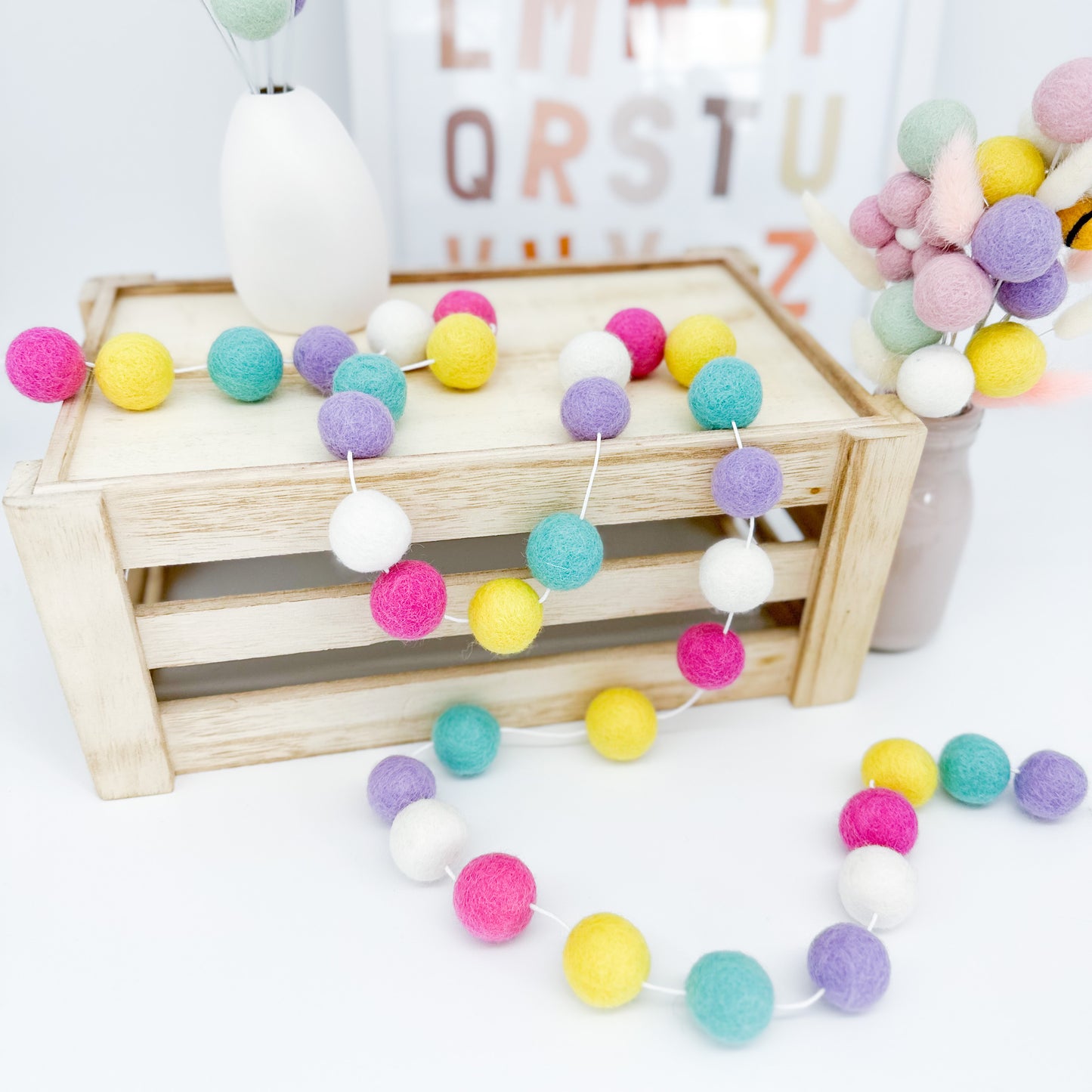 RAINBOW VIBES FELT BALL GARLAND