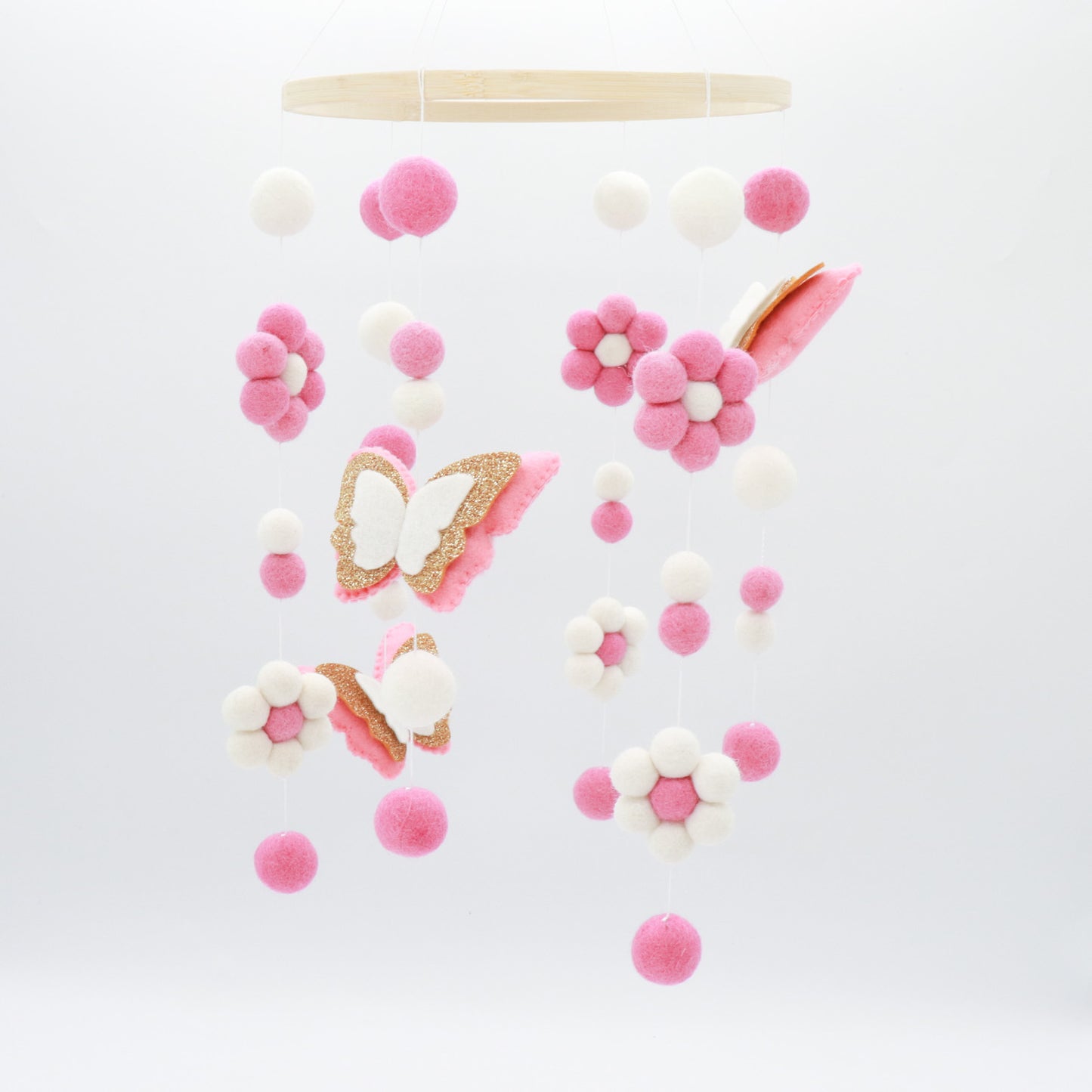 Butterfly Pink with Gold Glitter Baby Mobile