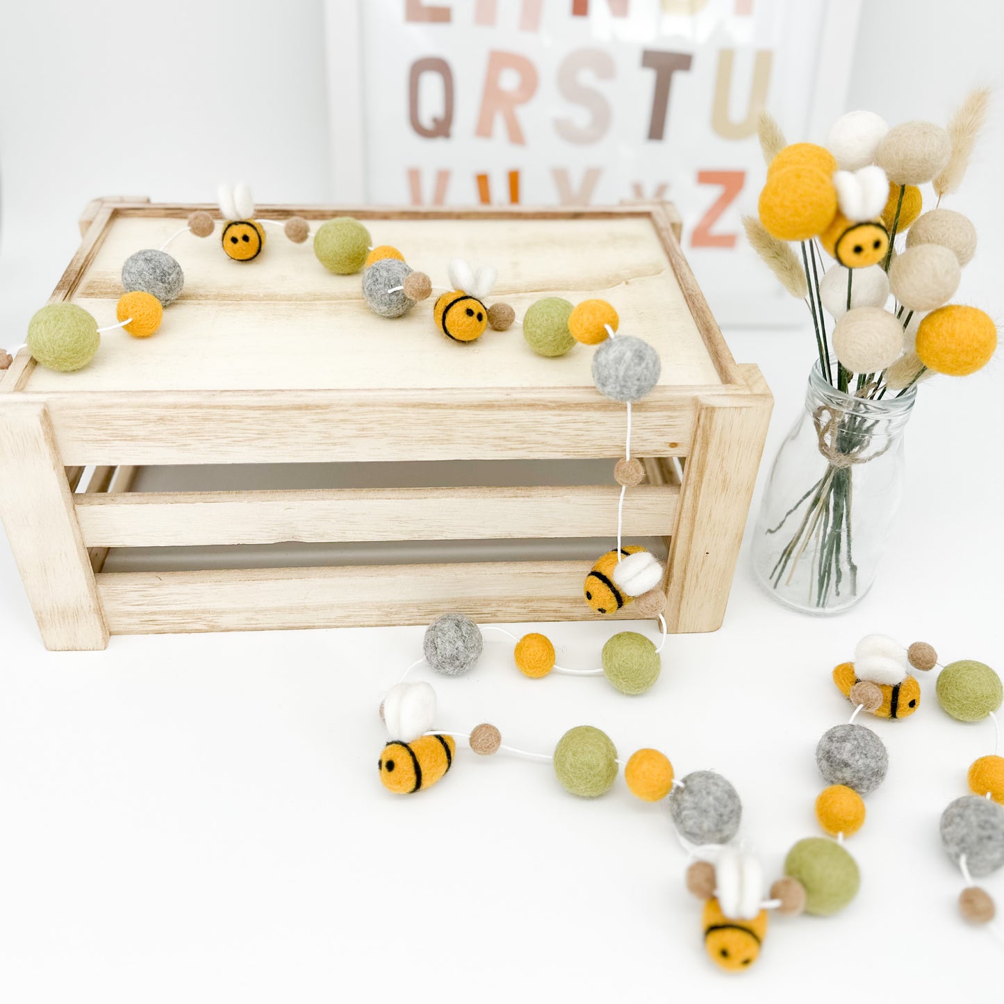 Meadow Bees Felt Ball Garland