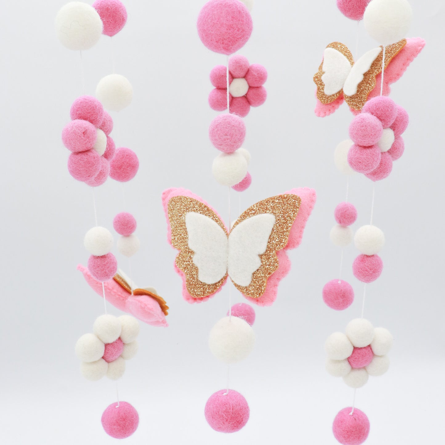 Butterfly Pink with Gold Glitter Baby Mobile