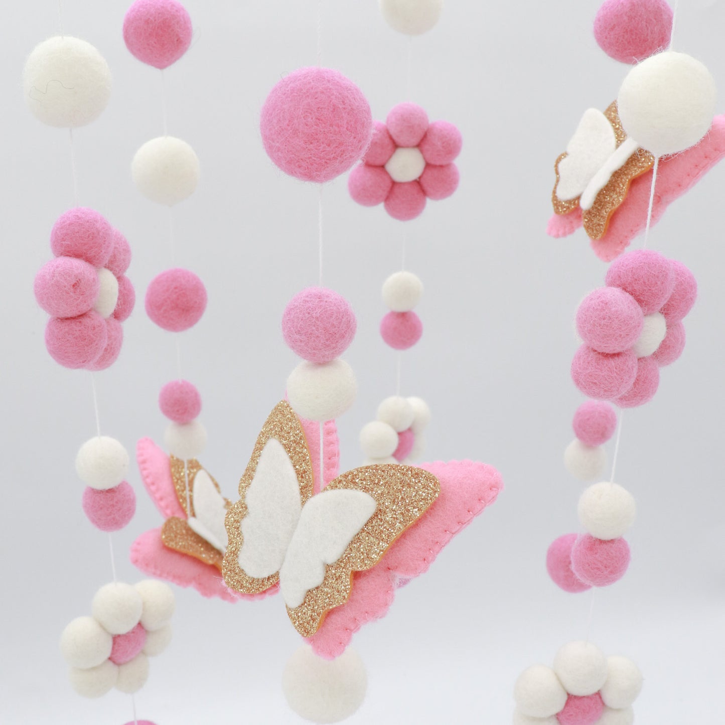 Butterfly Pink with Gold Glitter Baby Mobile