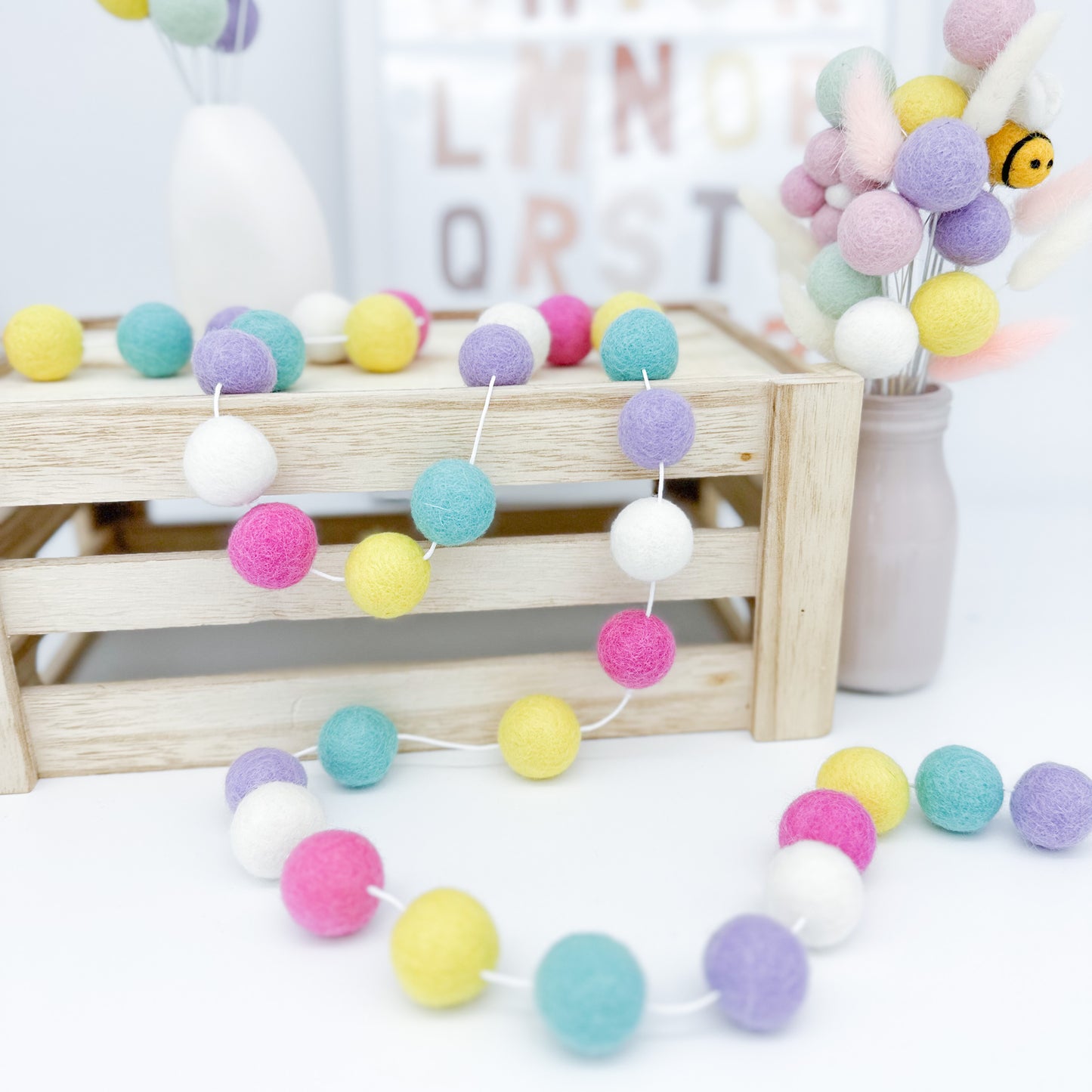 RAINBOW VIBES FELT BALL GARLAND