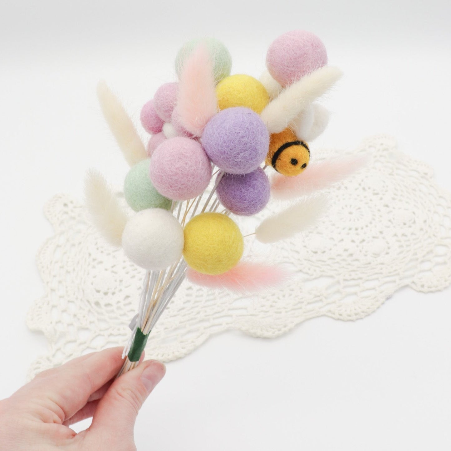 Felt Ball Bouquet with Bunny Tails