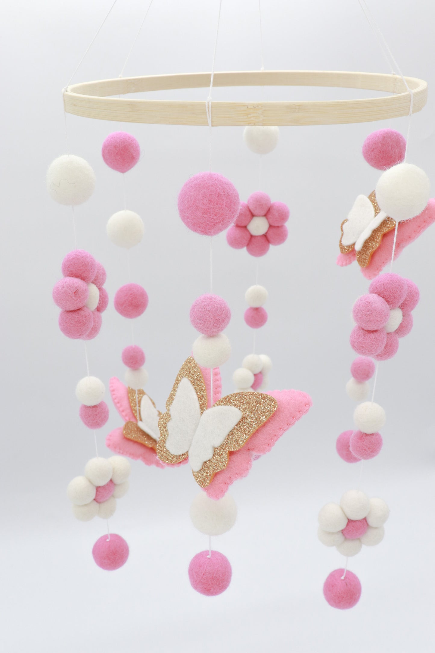 Butterfly Pink with Gold Glitter Baby Mobile