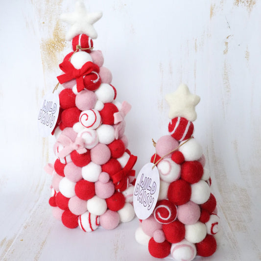 Pink, White & Red Felt Ball Christmas Tree