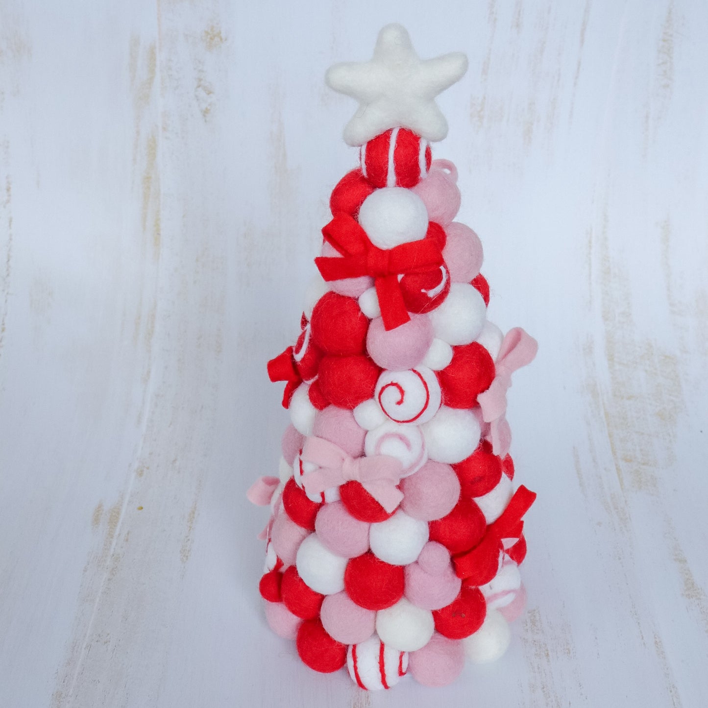 Pink, White & Red Felt Ball Christmas Tree