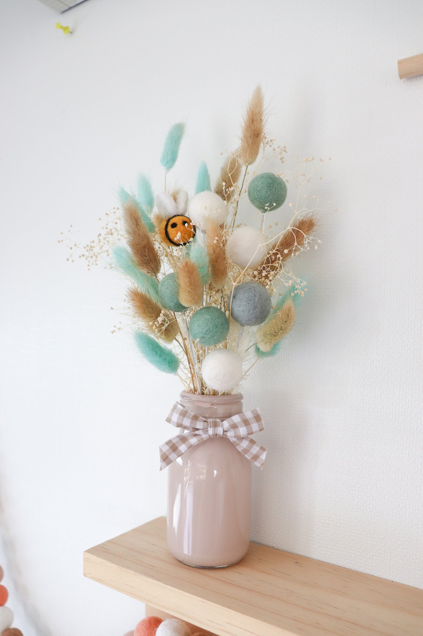 Dried flower felt ball Bouquet (Blue Theme)