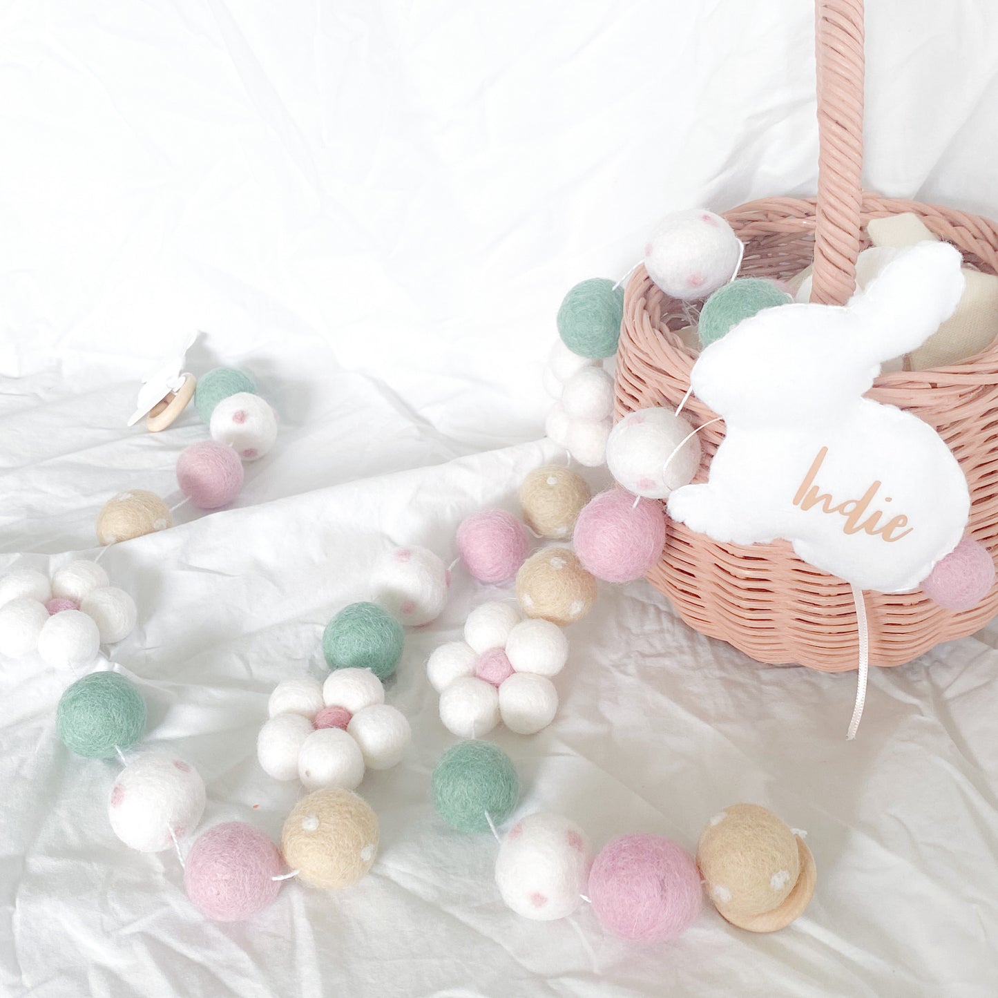 Pastel Flower Felt Ball Garland