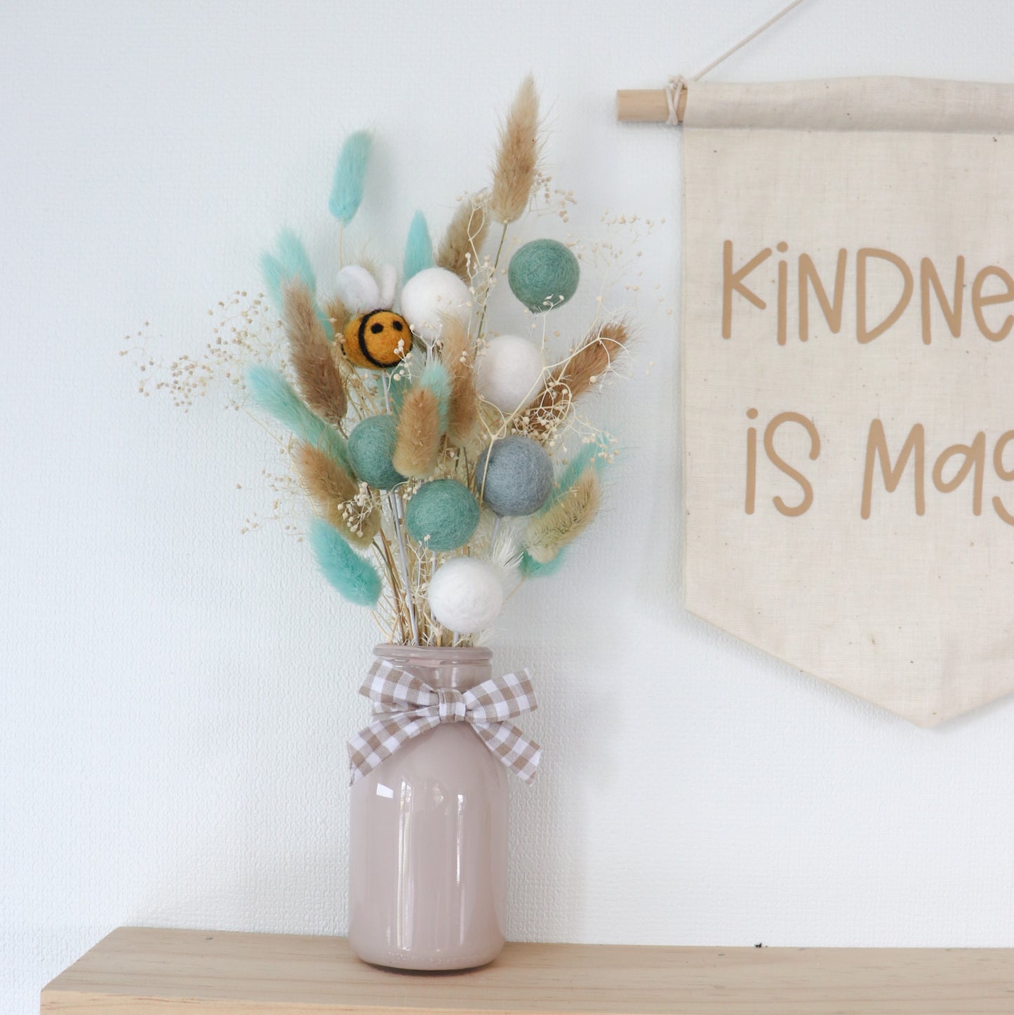 Dried flower felt ball Bouquet (Blue Theme)